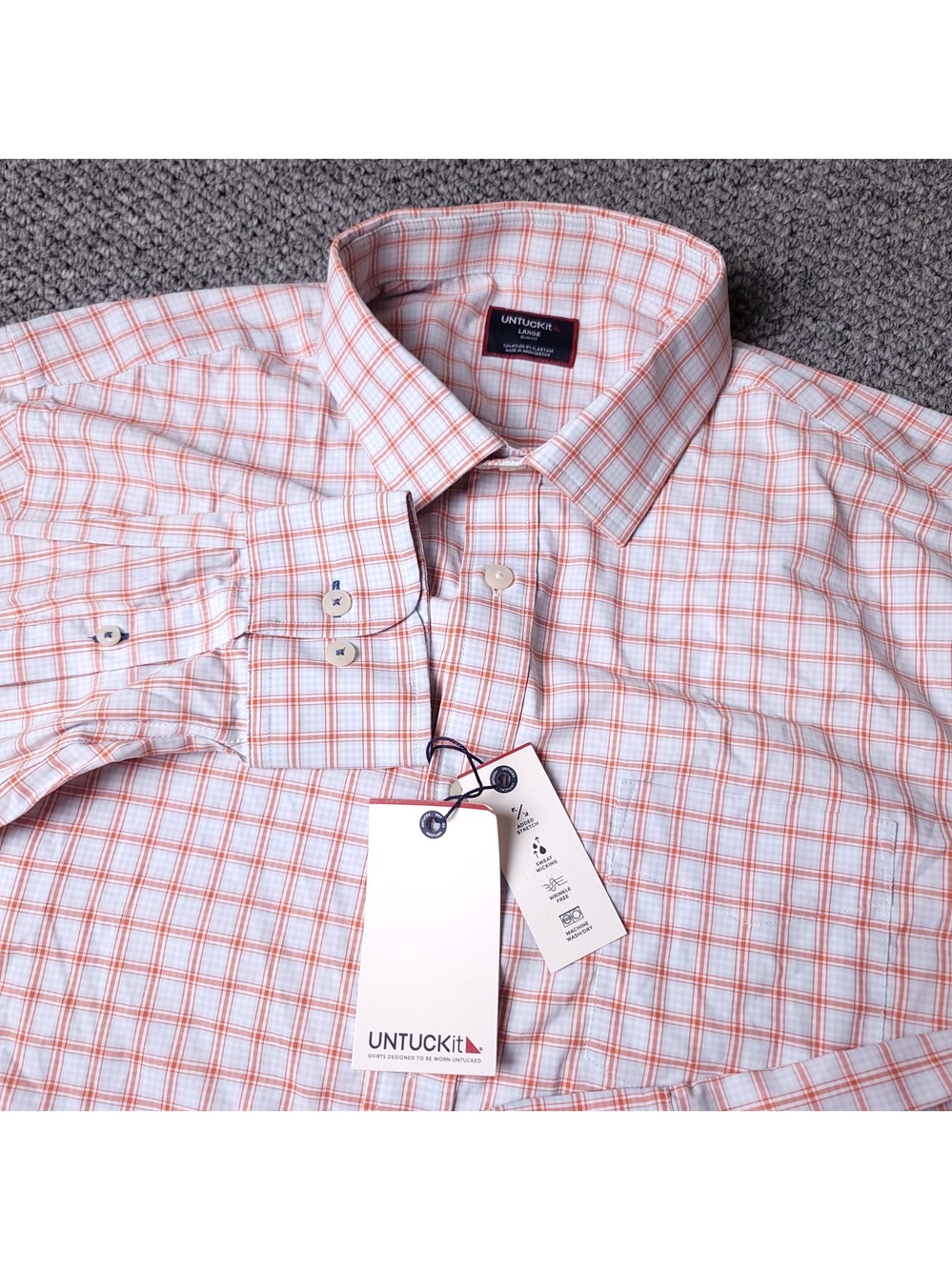 UNTUCKit Shirt Mens L Large Slim Orange Button Long Sleeve Nylon Elastane